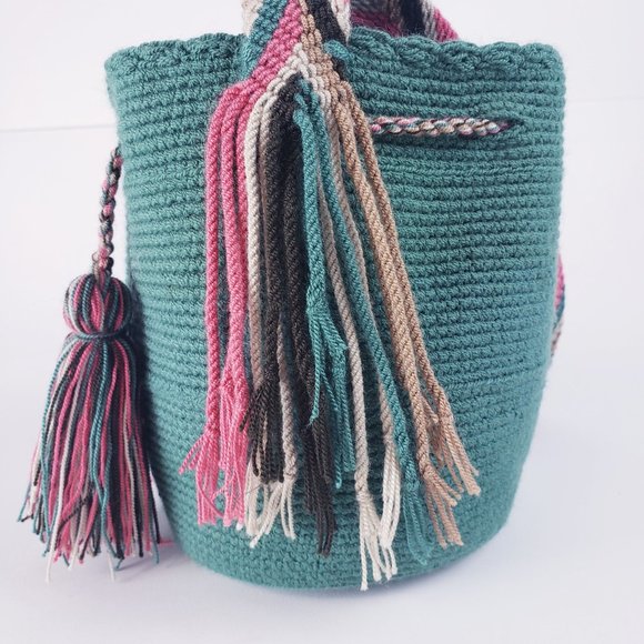 NEW Hand Knit Colombian Cross Body Satchel Teal - Picture 6 of 9